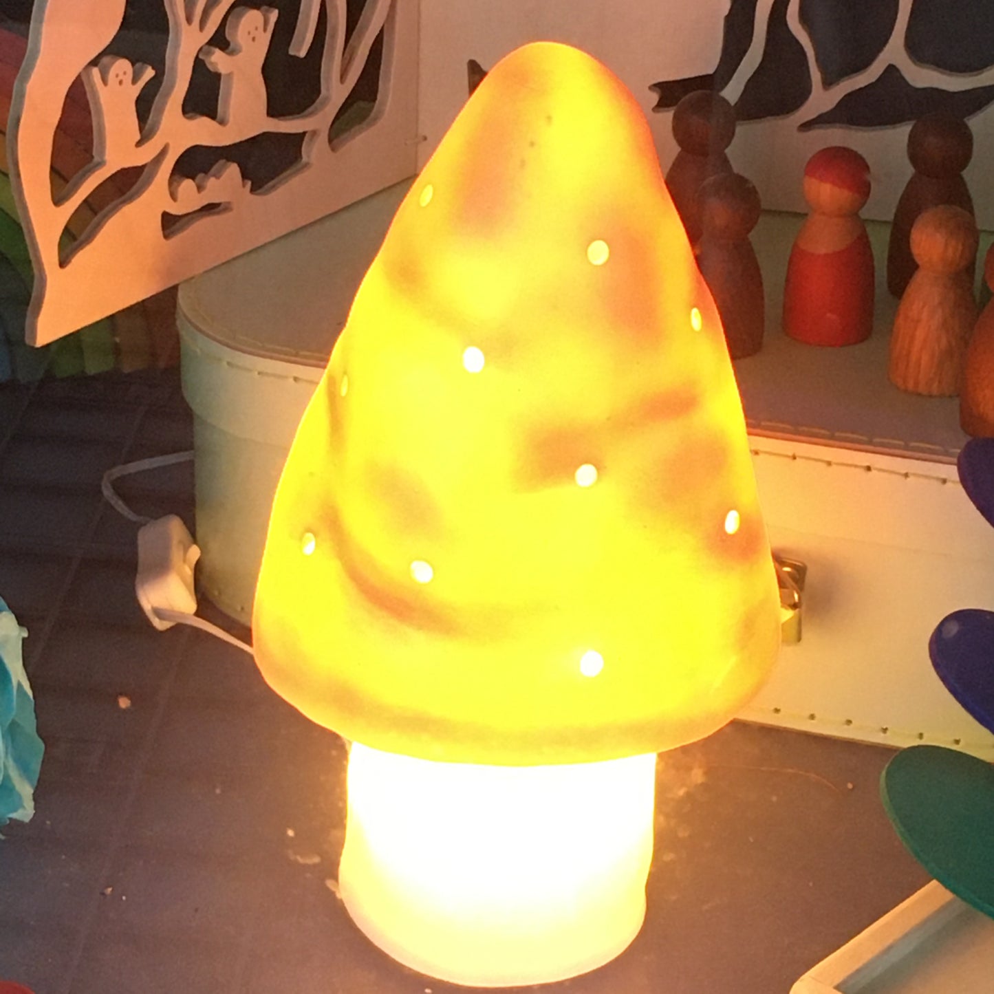 gold small mushroom lamp lit up