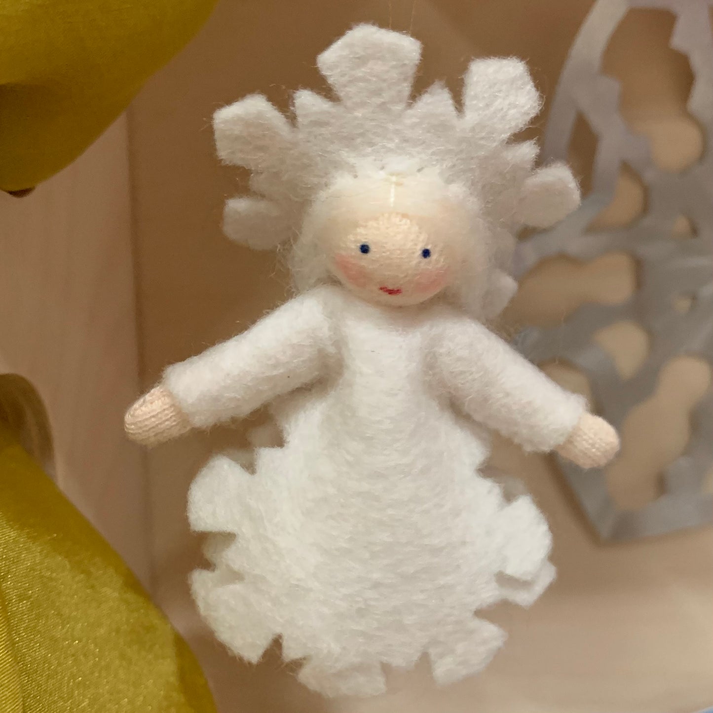 Handmade Ambrosius snowflake fairy doll with fine gold thread to hang