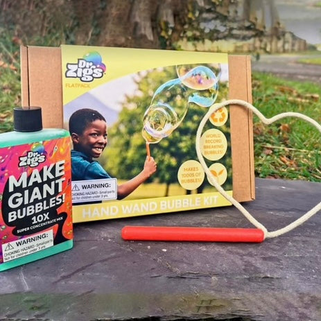 Dr Zigs hand wand with bottle of  concentrate of bubbles mix