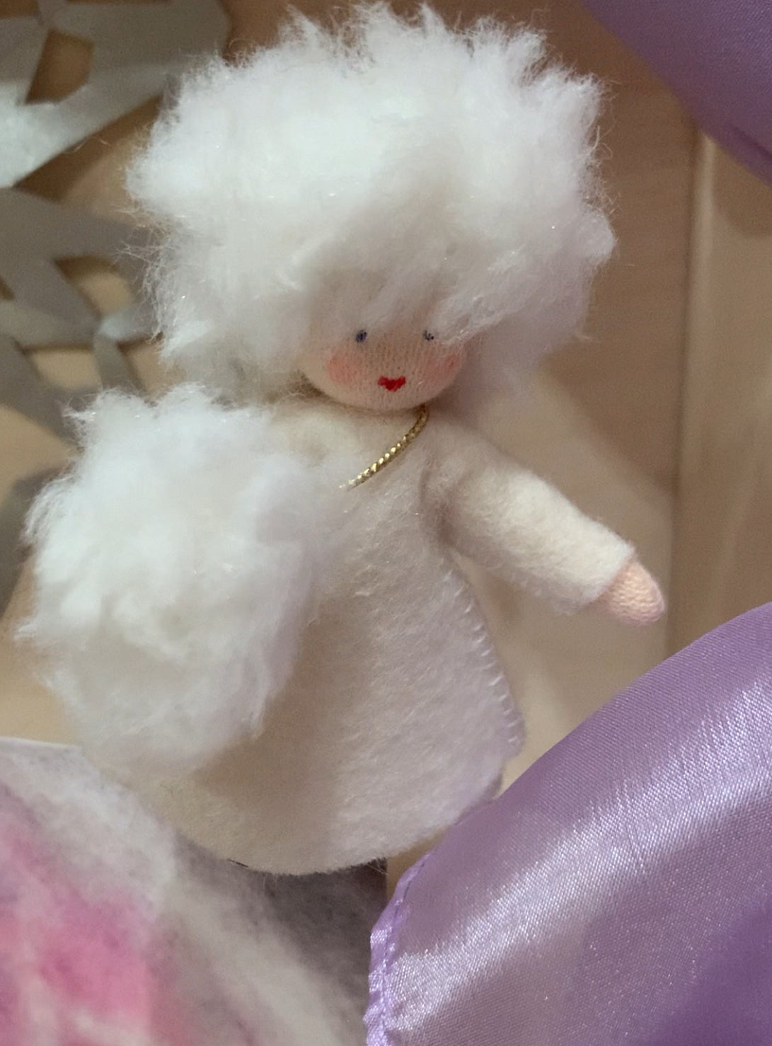 Ambrosius white snowball fairy, with gold thread to hang if desired