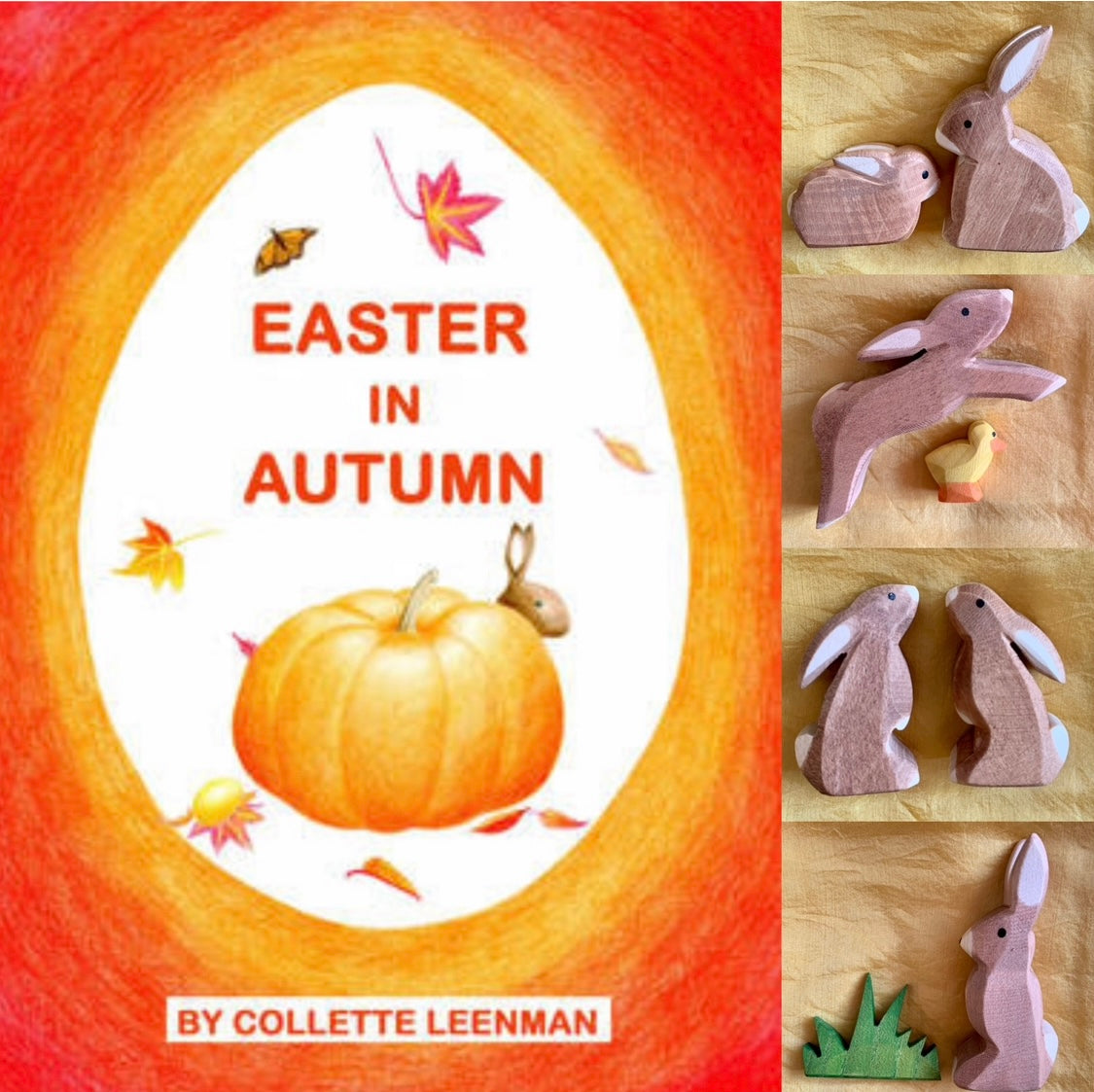 Easter in Autumn book with Ostheimer hand made wooden rabbits.