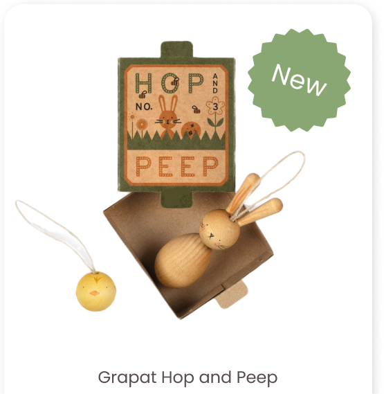 Hop and Peep are two hanging decorations for the Easter tree, a cute rabbit and a tiny chick