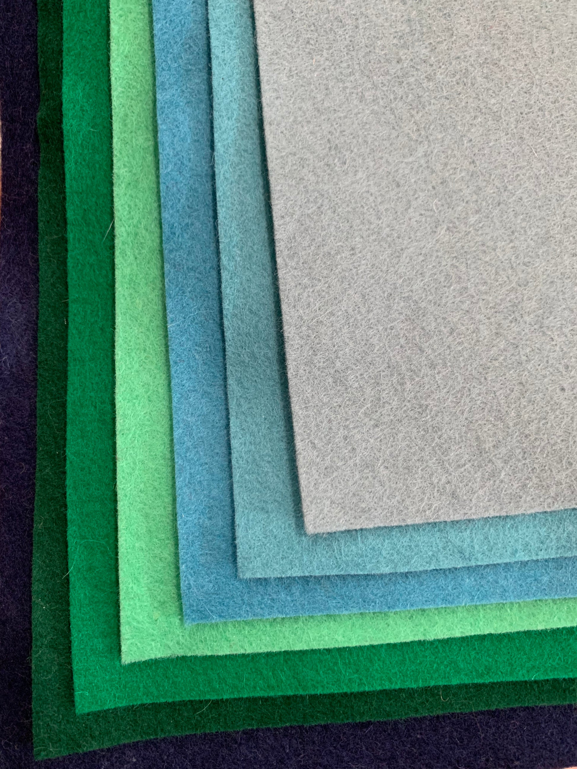 green shades in seven colours of 100% wool felt made in Holland