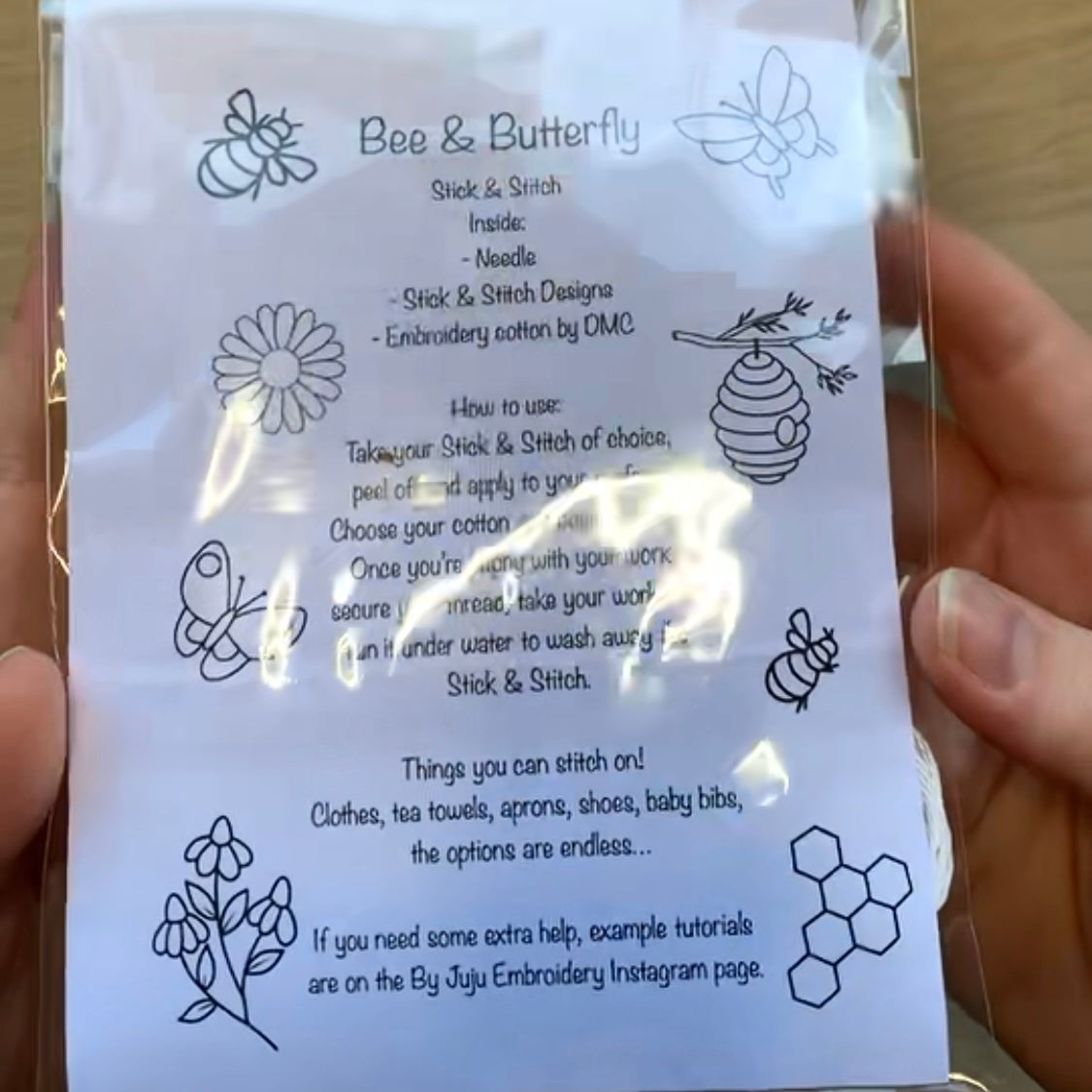 Juliette's Stick and Stitch kit 'Bee and Butterfly' contains x8 garden themed motifs