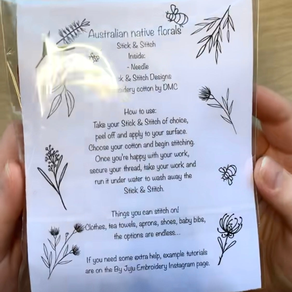 Juliette's Stick and Stitch kit 'Australian Native Florals'  contains x9 garden themed motifs