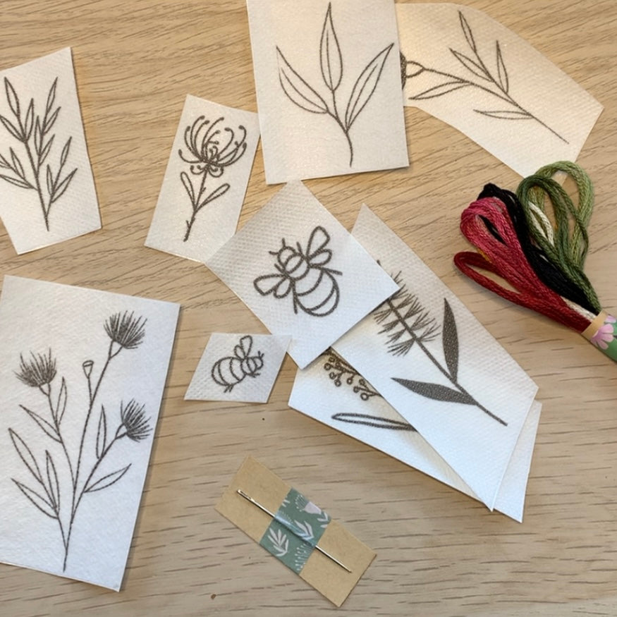 Juliette's Stick and Stitch kit 'Australian Native Florals'  contains x9 garden themed motifs