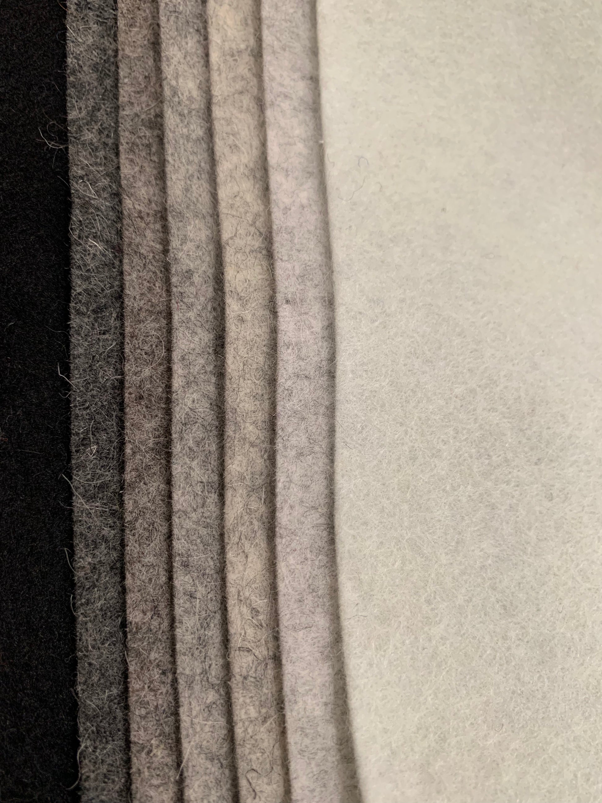 Seven shades of Dutch woll felt in mottled grey tones