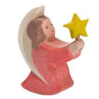 Small figurine of a pink angel holding a star on a white background
