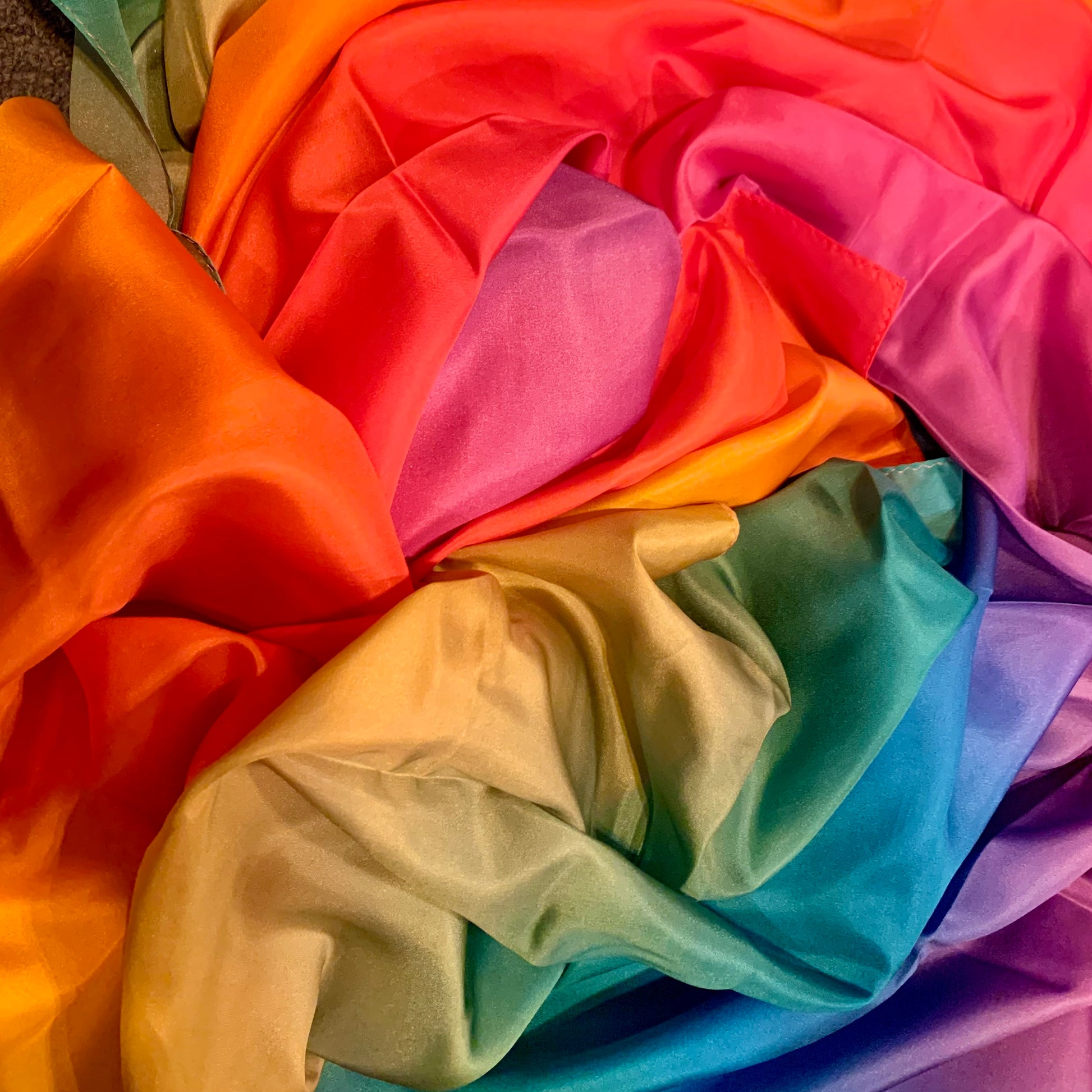 jumbo bright rainbow silk bunched up