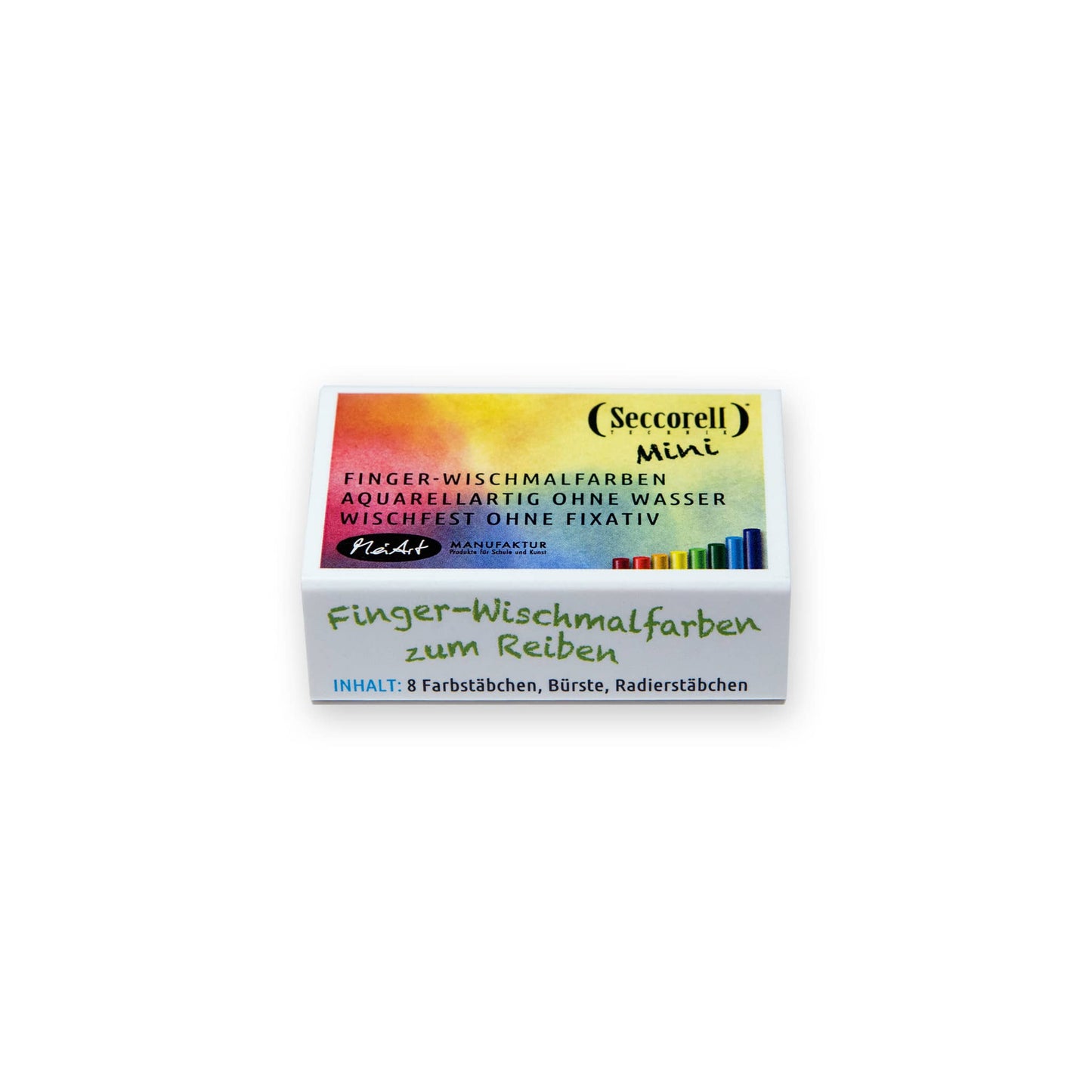 Box of mini Scecorell finger smudging pastels on a white background