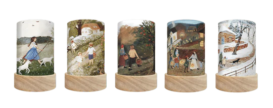 five seasonal shades for lanterns depicting a nostalgic  life in the countryside