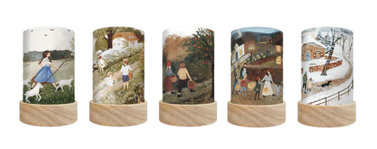 five seasonal shades for lanterns depicting a nostalgic  life in the countryside