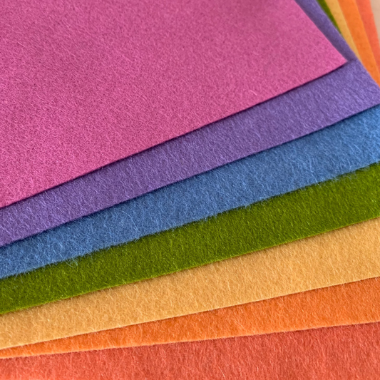 A selection of wool felt arranged in a pretty Spring combination of seven colours