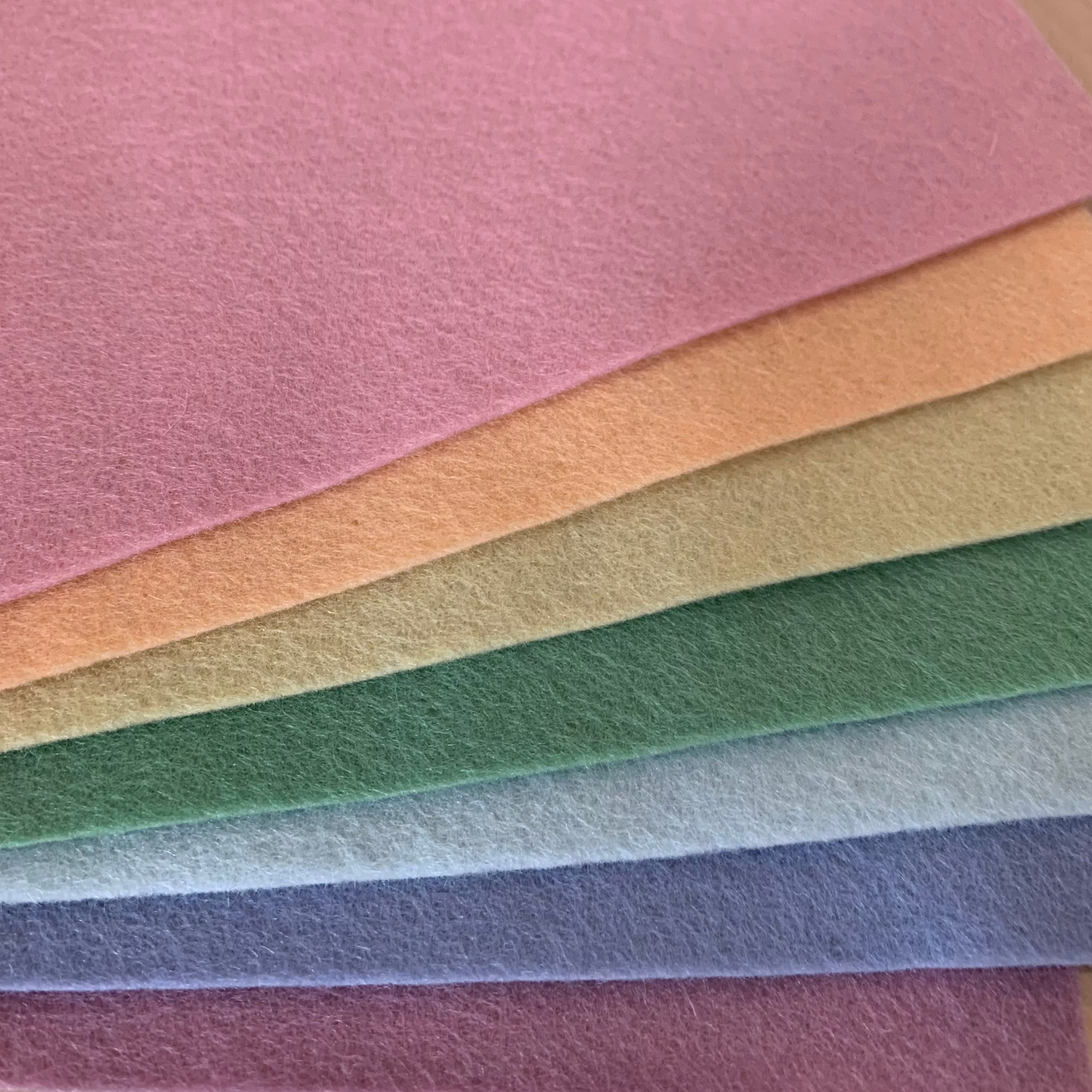 Seven Wintery pastel colours of quality wool felt, a rainbow of shades