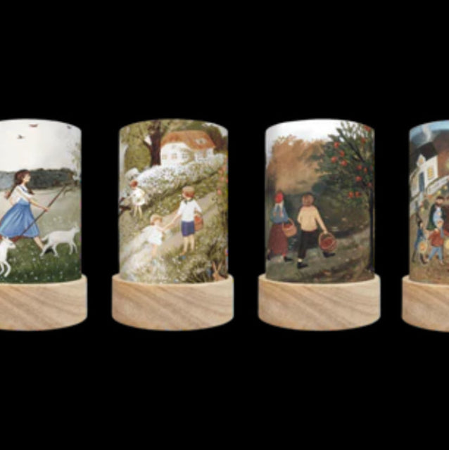 Cylindrical lamp screens with nostalgic countryside life scenes