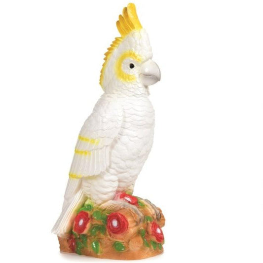 a life size white cockatoo lamp