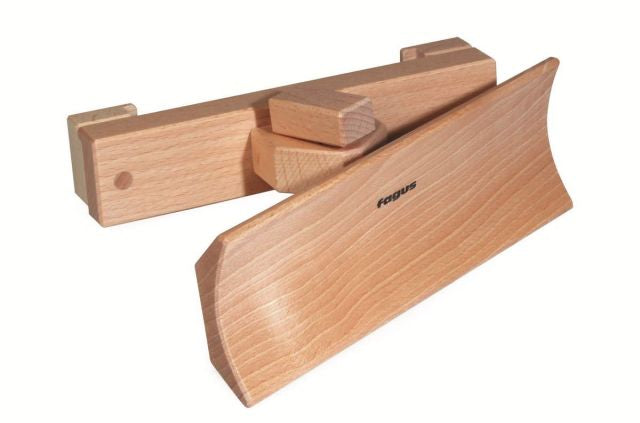 Wooden grader attachment with 'Fagus' branding on a white background