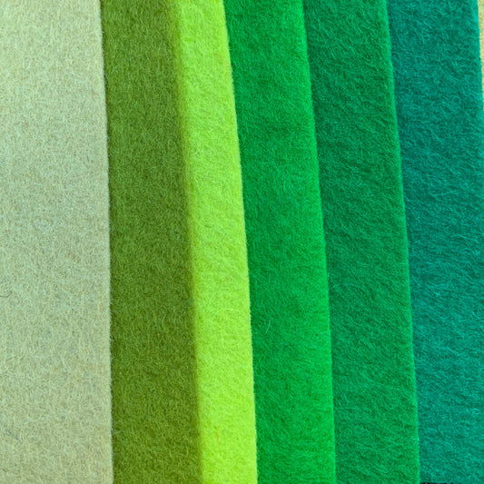 six green shades of genuine pure wool felt