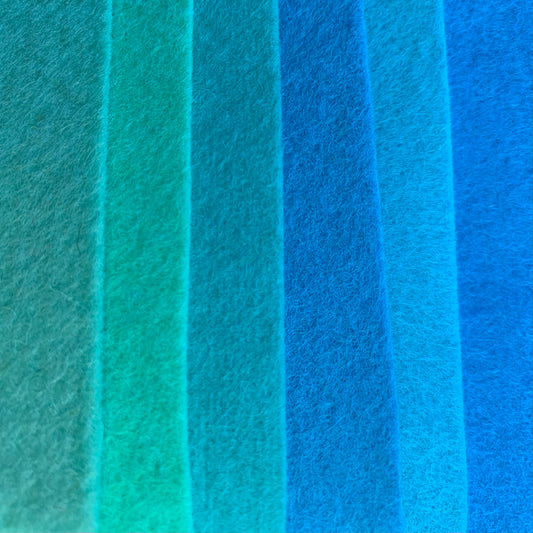 Six Turquoise and Aqua shades of pure wool felt