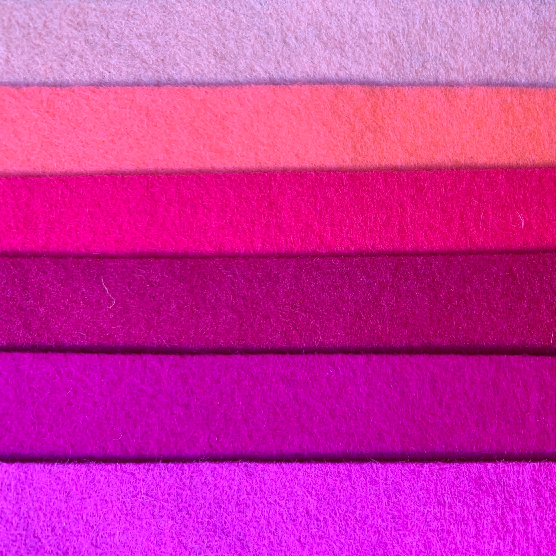 six shades of pure wool felt in bright pinks