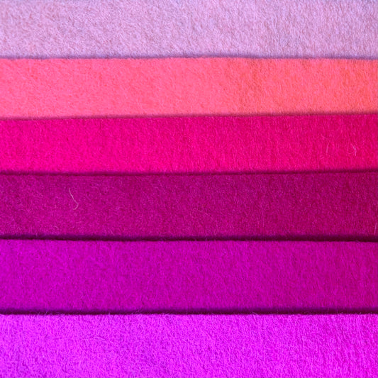 six shades of pure wool felt in bright pinks