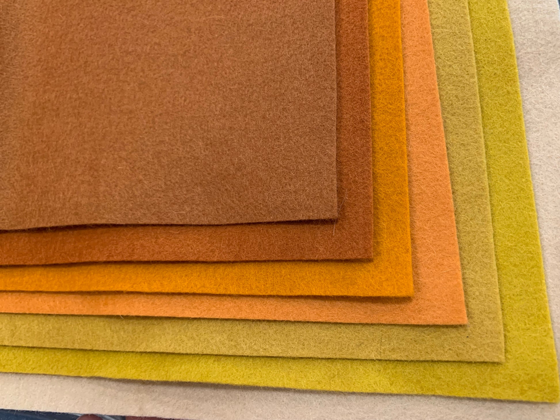 a selection of seven Autumnal shades of Dutch wool felt 