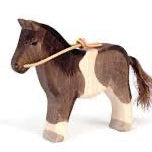 Wooden hand crafted pony with leather reins and rope tail 
