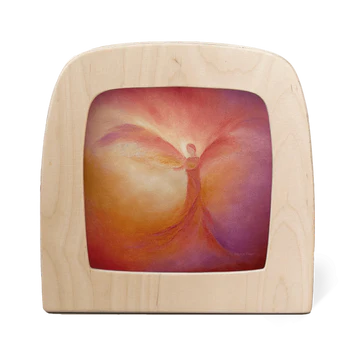 wooden frame with orange guardian angel painting