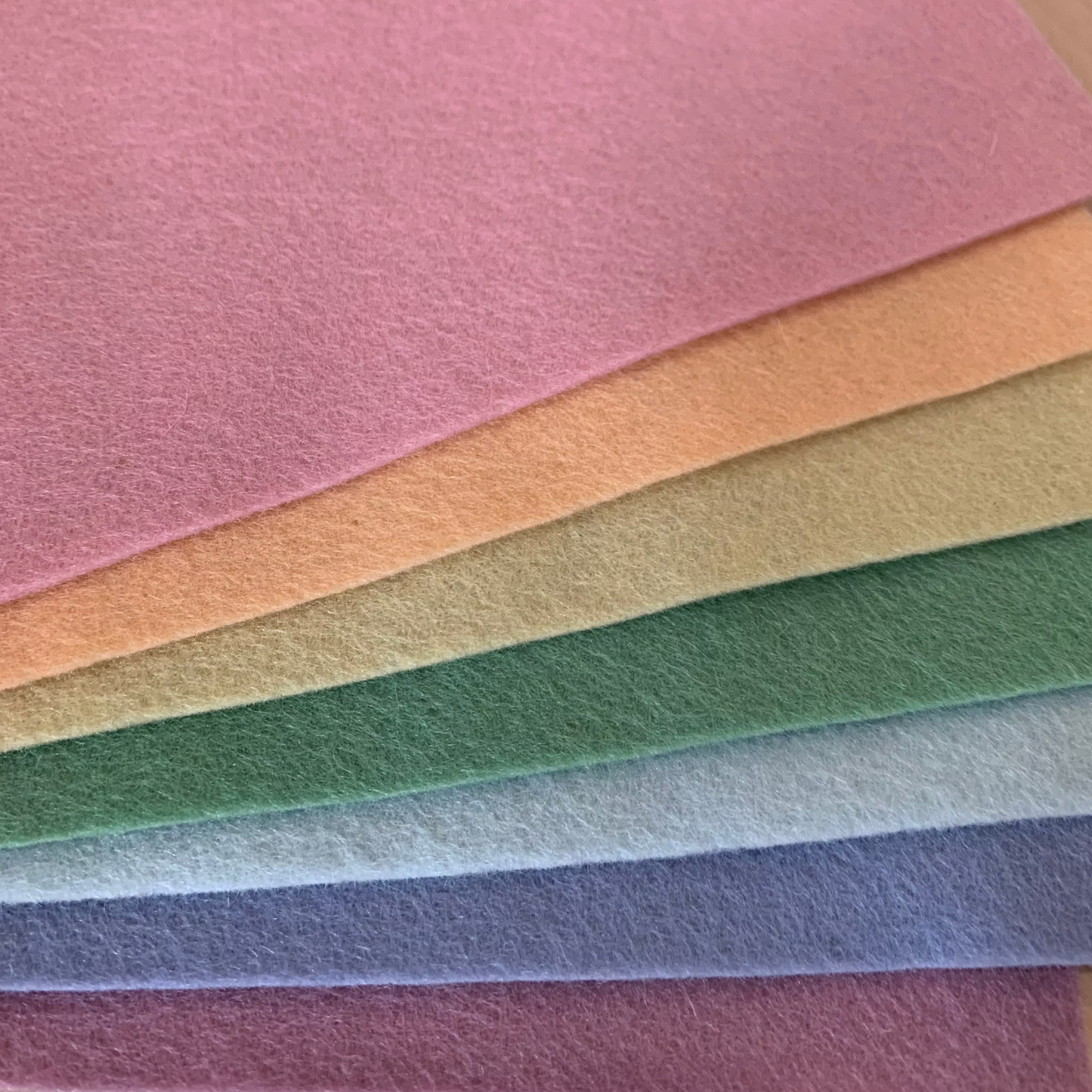 
Seven Wintery pastel colours of quality wool felt, a rainbow of shades