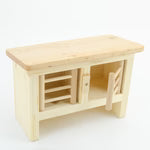 Wooden toy hutch with open door on a white background