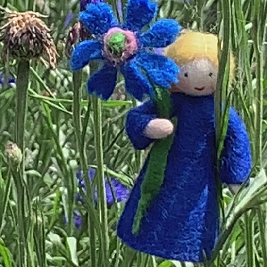 blue cornflower miniature  Steiner felt fairy 