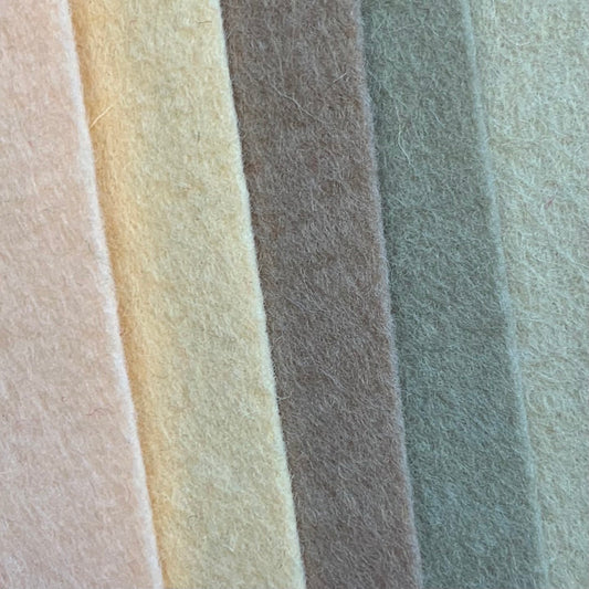 five shades of neutral beige sheets of pure wool felt 